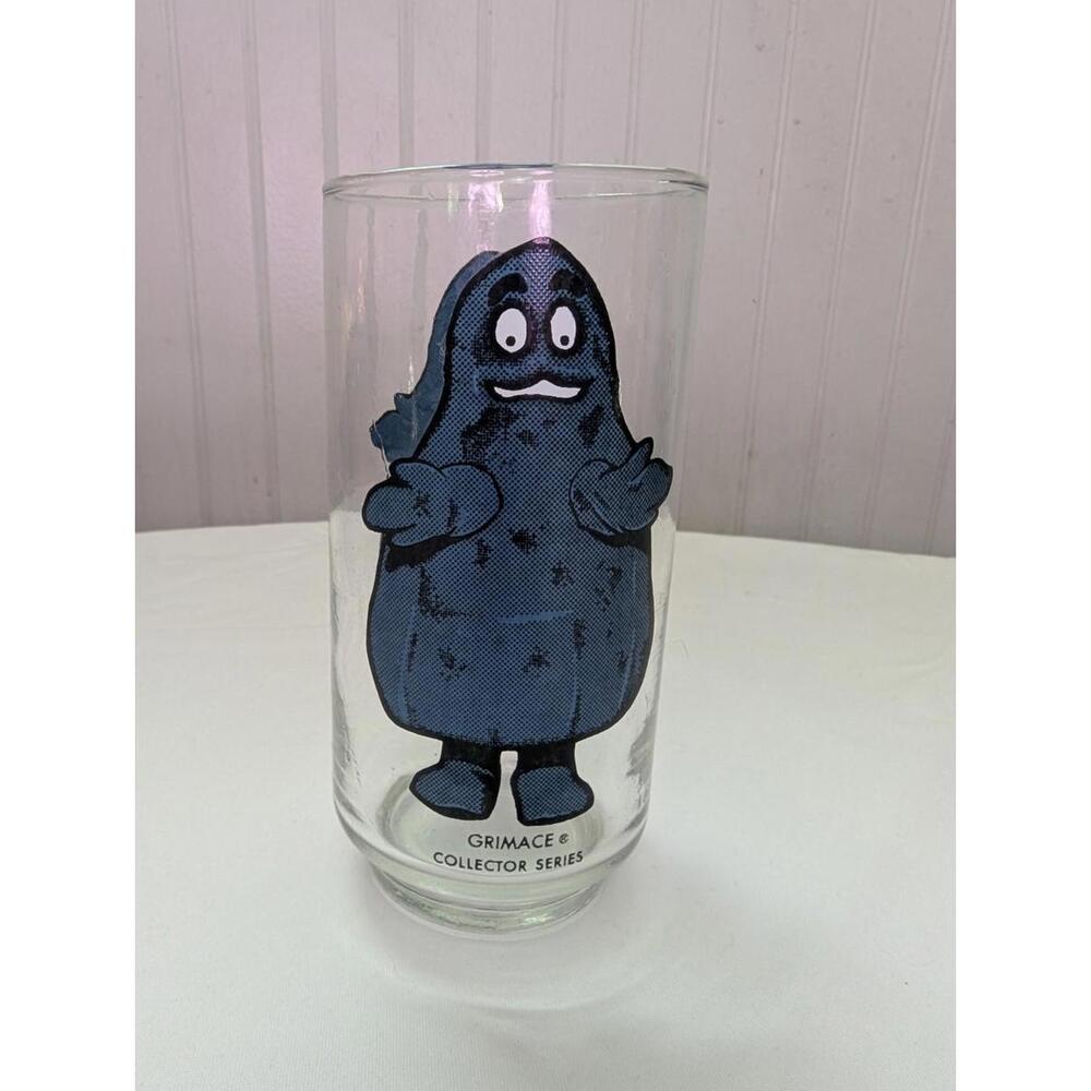 Vintage McDonalds Collectors Series Drinking Glass Grimace BLUE Tumbler 1977
